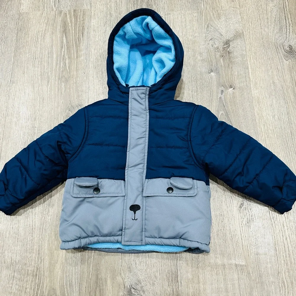 Carters 2T Kids Navy Blue Grey Fleece Lined Hooded Puffer Jacket 24M C2226536-LW